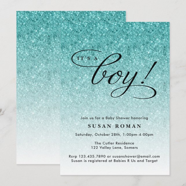 Invitation C'est un Baby shower de Parties scintillant Boy Bl (Devant / Derrière)