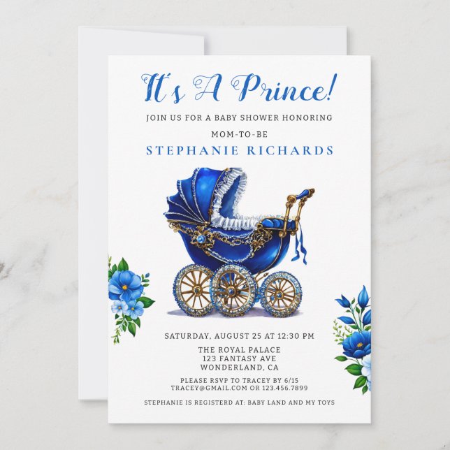 Invitation C'est un Baby shower de poussette Prince Blue Invi (Devant)