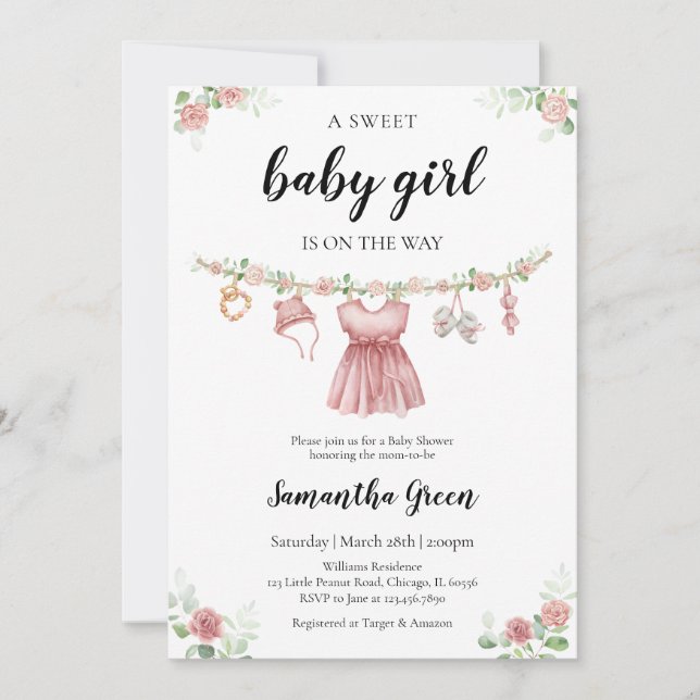 Invitation C'est un Baby shower de vêtements pour bébés fille (Devant)