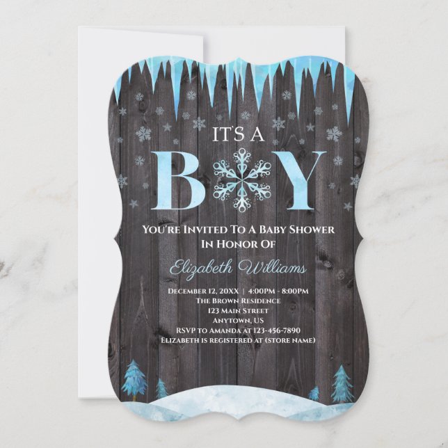 Invitation C'est un Baby shower d'hiver de Snowflake Bois (Devant)