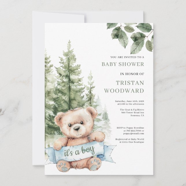 Invitation C'est un Baby shower d'ours en peluche (Devant)