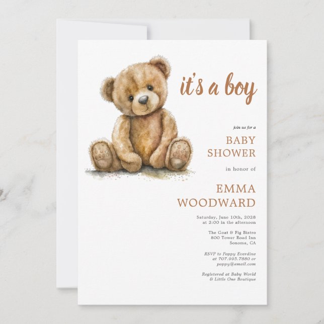 Invitation C'est un Baby shower d'ours en peluche (Devant)