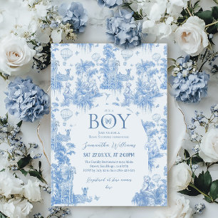 Invitation C'est un Baby shower Elegant Blue Toile Garçon Saf