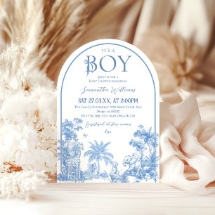 Invitation C'est un Baby shower Elegant Blue Toile Garçon Saf