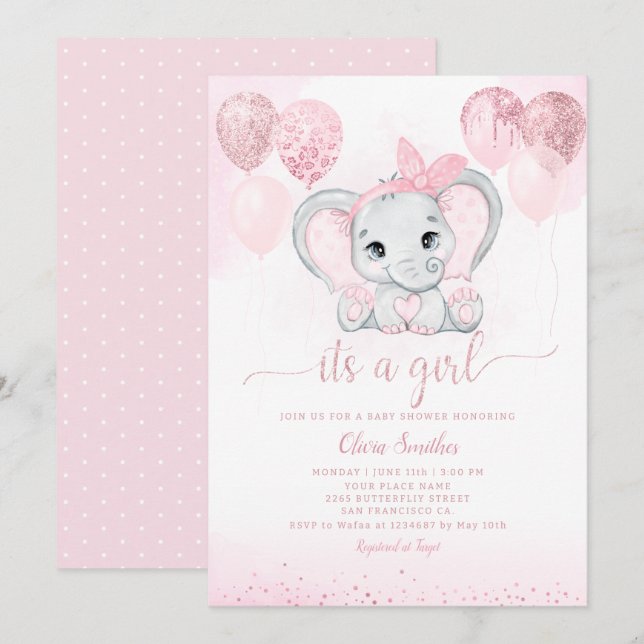 Invitation C'est un Baby shower Eléphant et Balloon mignon po (Devant / Derrière)