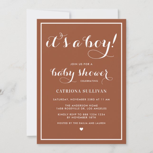 Invitation C'est un Baby shower en terre cuite Calligraphie d (Devant)