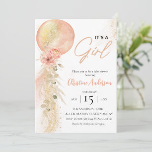 Invitation C'est un baby shower Eucalyptus rose Fille
