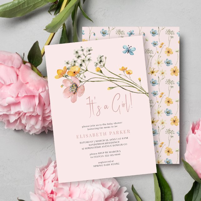 Invitation C'est un baby shower floral couleur rose fille (Créateur téléchargé)