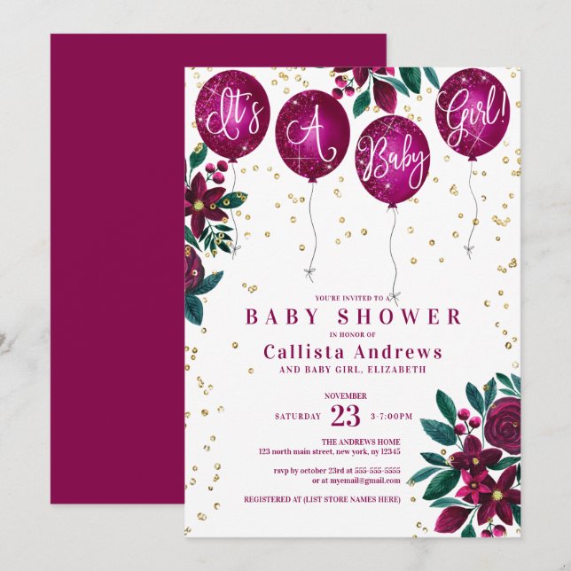Invitation C'est un Baby shower floral de ballons de Parties  (Devant / Derrière)
