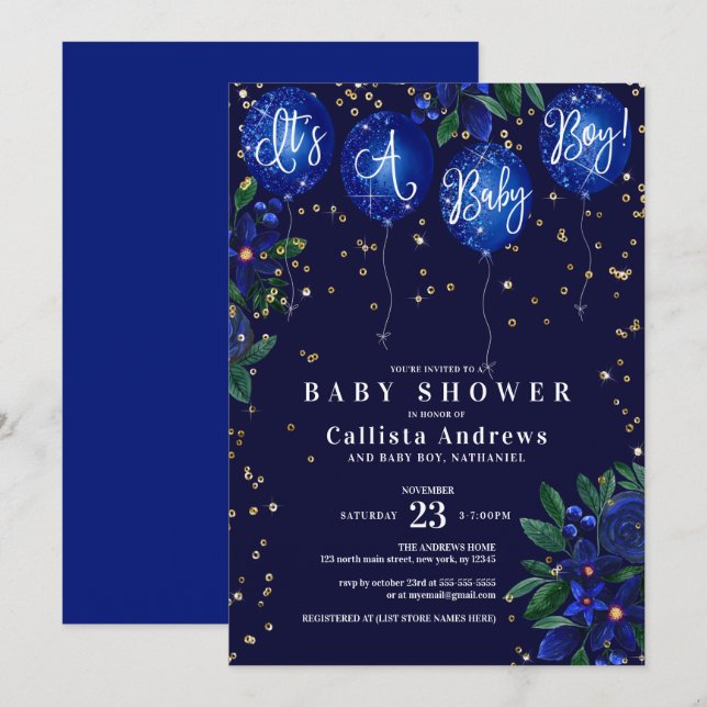 Invitation C'est un Baby shower Floral de Parties scintillant (Devant / Derrière)