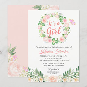 Invitation C'est un Baby shower Jardin Floral Fille Broussail