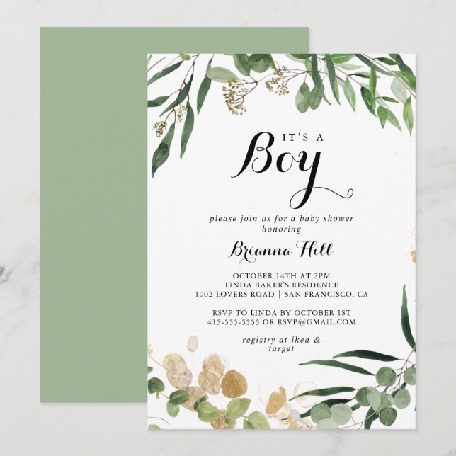 Invitation C'est un Baby shower Tropical Gold Green (Devant / Derrière)