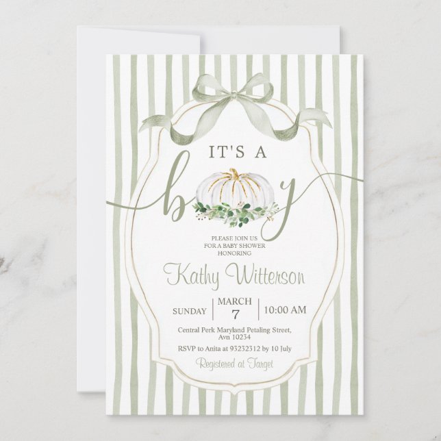 Invitation C'est un Baby shower vert Dusty Citrouille (Devant)