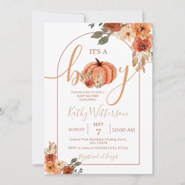 Invitation C'est un Boy Arch Rustic Floral Baby shower (Devant)