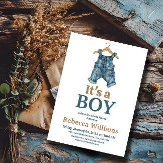 Invitation C'est un Boy Denim Bodysuit Blue Jean Baby shower