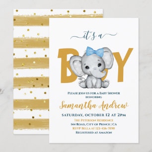 Invitation C'est un garçon adorable Baby Elephant Baby shower