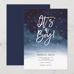 Invitation C'est un garçon, aquarelle, baby shower d'hiver