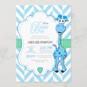 Invitation C'est un garçon - Baby Blue Giraffe - Baby shower