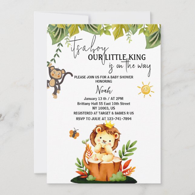Invitation c'est un garçon baby boy douche safari lion invita (Devant)