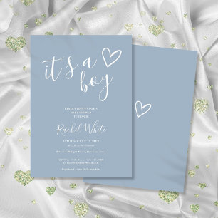 Invitation C'est un garçon Baby shower Coeur Dusty Blue Minim