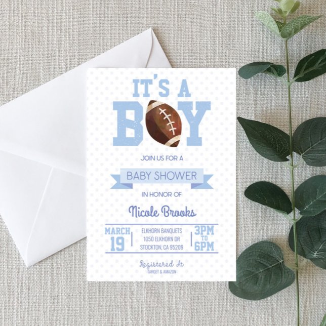 Invitation C'est un garçon ! Baby shower de football bleu Inv (Créateur téléchargé)
