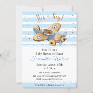 Invitation C'est un garçon ! Baby shower de jouets d'avion vi