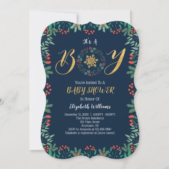 Invitation C'est un garçon Baby shower de verdure de Noël (Devant)