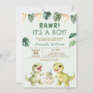 Invitation C'est un garçon Baby Shower Dinosaure