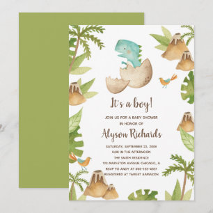 Invitation C'est un garçon Baby shower Dinosaure Aquarelle