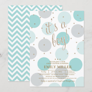 Invitation C'est un garçon - Baby shower gris, turquoise et o