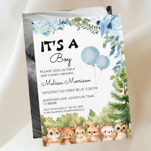 Invitation C'est un garçon Baby shower photo Boy Woodland