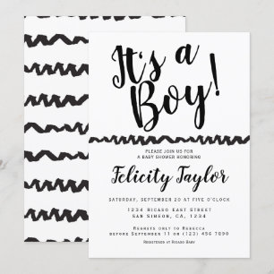 Invitation C'est un garçon Baby shower Typographie noir blanc