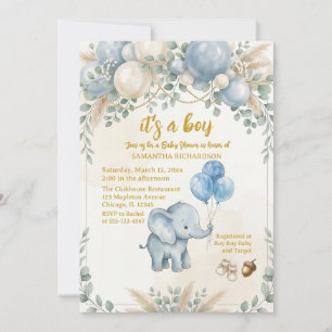 Invitation C'est un garçon ballon bleu éléphant mignon baby s