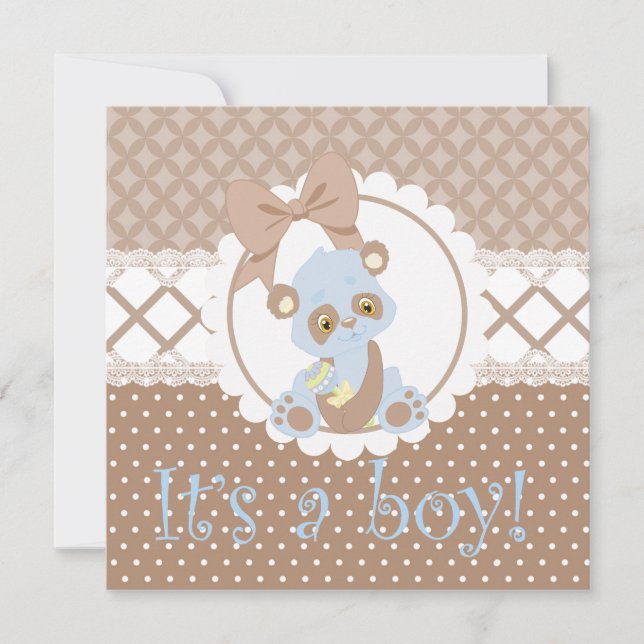 Invitation C'est un Garçon Bleu et Brown Baby shower Invitati (Devant)