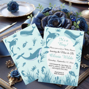 Invitation C'est un garçon bleu sous le Baby shower marin