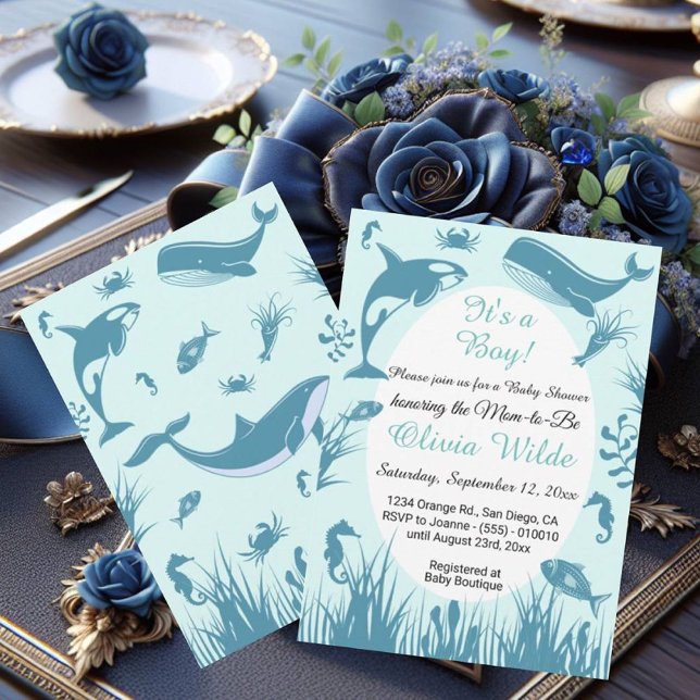 Invitation C'est un garçon bleu sous le Baby shower marin (Créateur téléchargé)