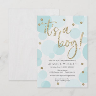 Invitation C'est un garçon Blue Polka Dot Baby Shower Invitat