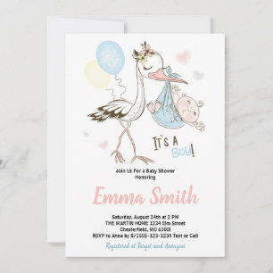 Invitation C'est un Garçon Cigogne Mignonne Aquarelle Invitat