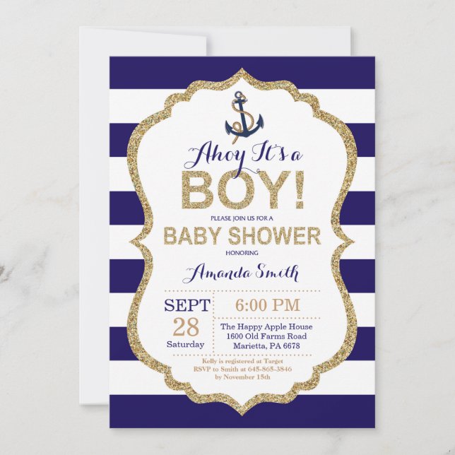 Invitation C'est un garçon !Invitation au Baby shower nautiqu (Devant)