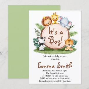 Invitation C'est un garçon Jungle Safari Animaux Baby shower 