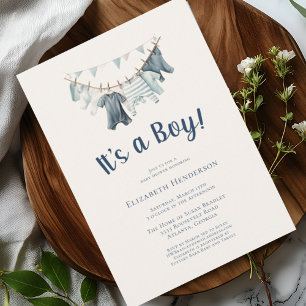 Invitation C'est un garçon Linge de bébé bleu Baby Shower