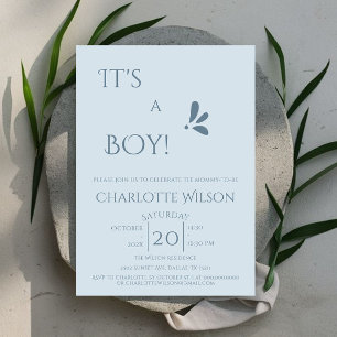 Invitation C'est un garçon ! Minimalisme Baby Shower Bleu Pas
