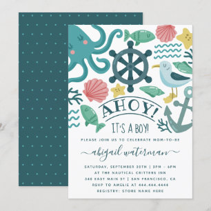 Invitation C'est un garçon pour la Baby Shower sur le thème M