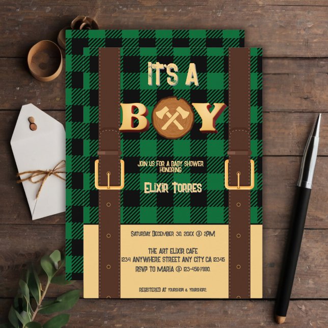 Invitation C'est un garçon Rustic Lumberjack Flannel Baby sho (Créateur téléchargé)