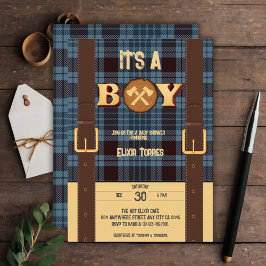 Invitation C'est un garçon Rustic Lumberjack Flannel Baby sho