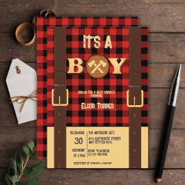 Invitation C'est un garçon Rustic Lumberjack Flannel Baby sho