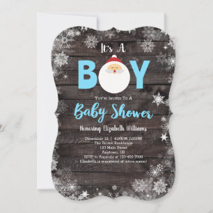 Invitation C'est un garçon Rustic Wood Père Noël Baby shower 