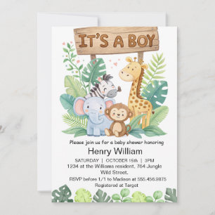 Invitation C'est un garçon safari dans la jungle animaux bébé