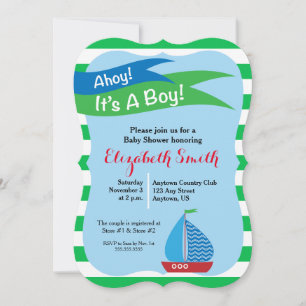 Invitation C'est un garçon, un Baby shower nautique bleu et v