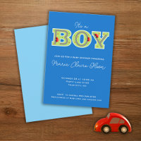 c'est un garçon, une voiture baby shower invitatio